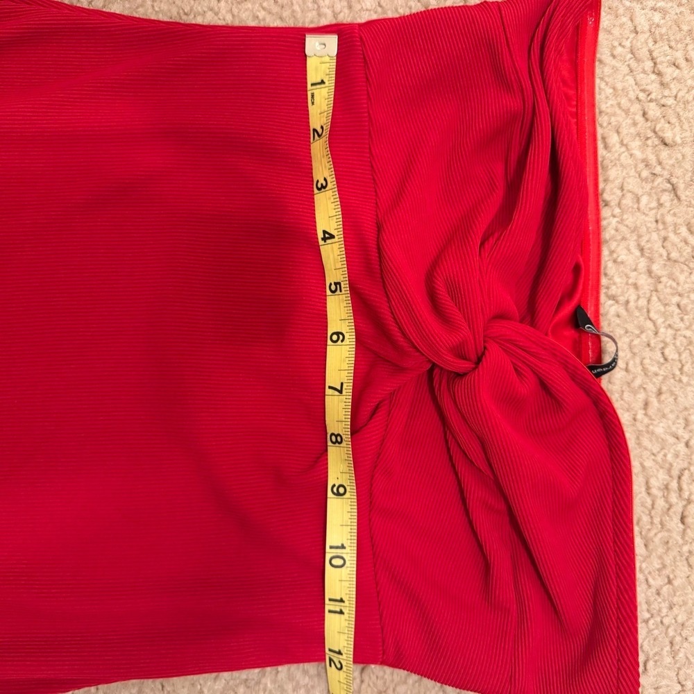 Romantic Red Strapless Twist Front Midi Dress Ribbed Day to Night Date Sz M - Picture 8 of 14